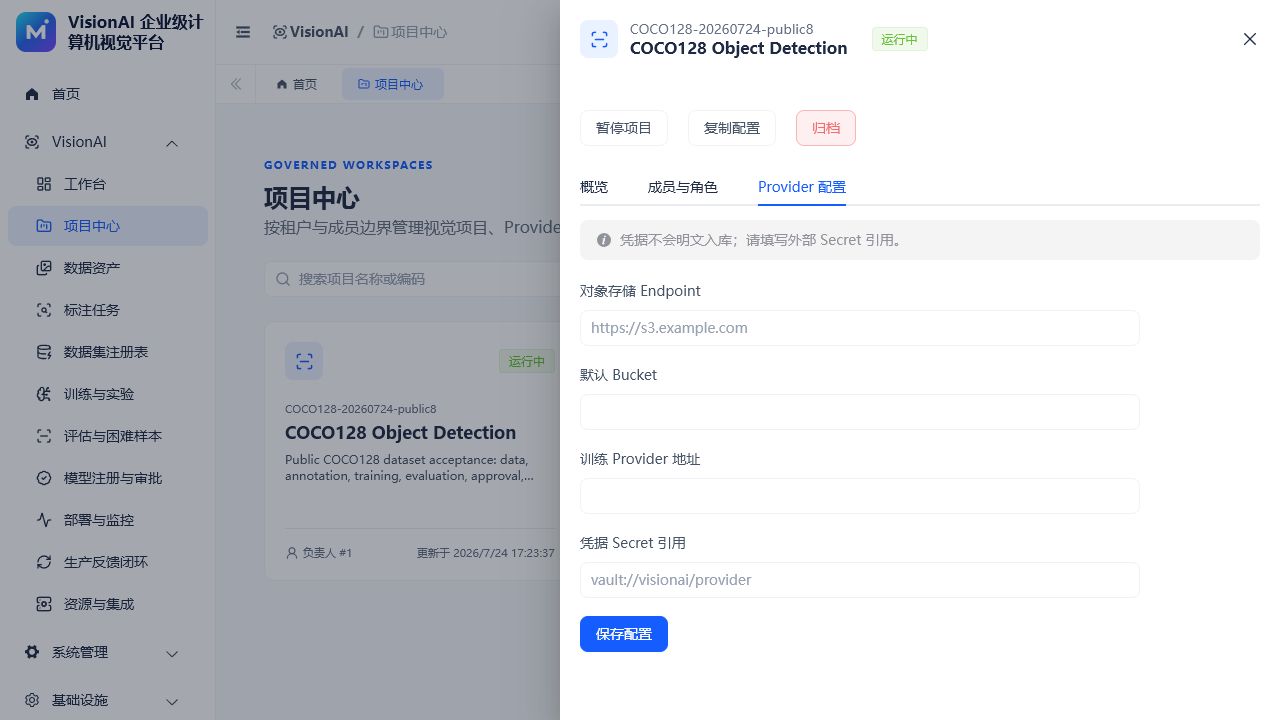 VisionAI 项目 Provider 配置页面